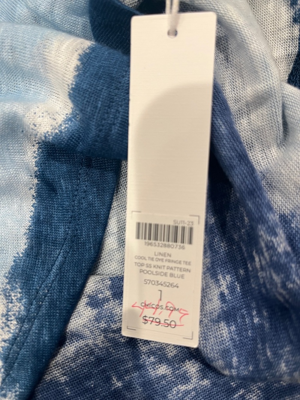 Chico's Striped Blue Tie-Dye Tee NWT size 1 - Picture 6 of 6